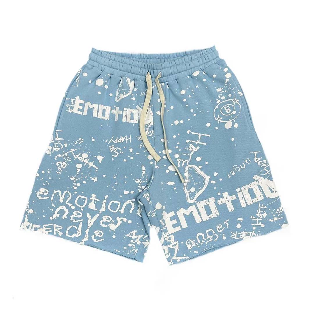 Mixed Emotion Blue Graffiti Shorts