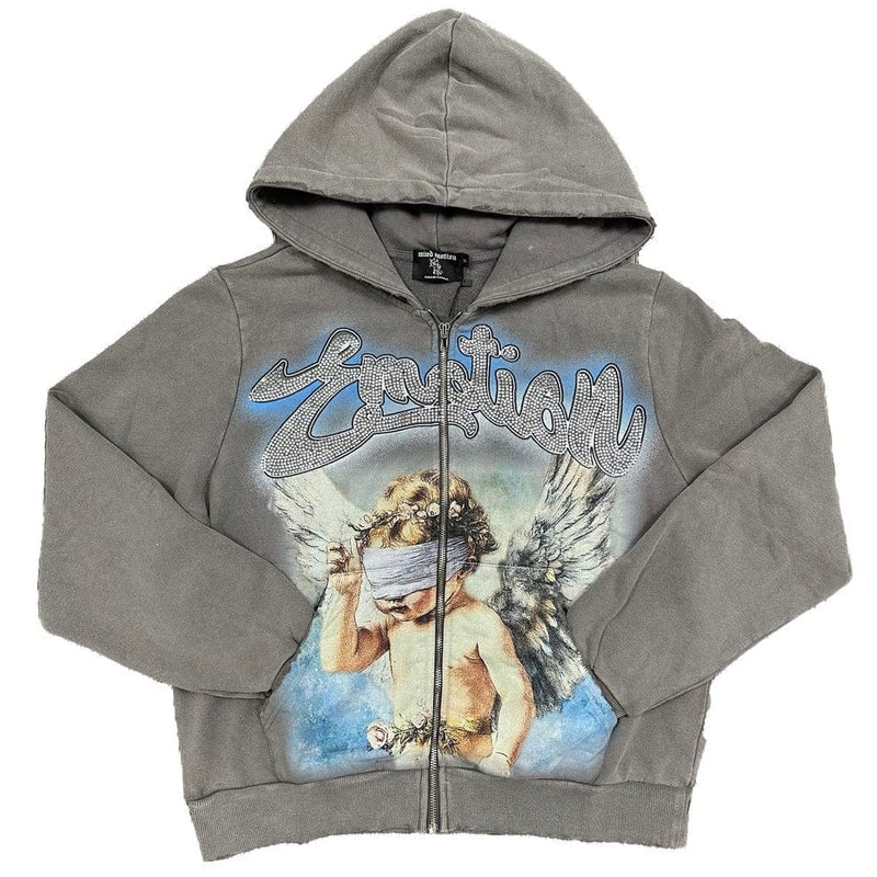 Mixed Emotion Angel Zip Up Hoodie Grey