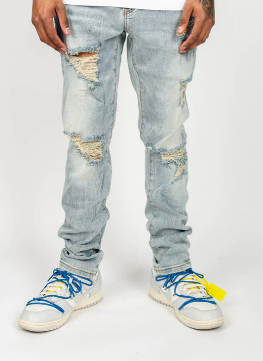 Distressed Vintage Blue Denim Jeans