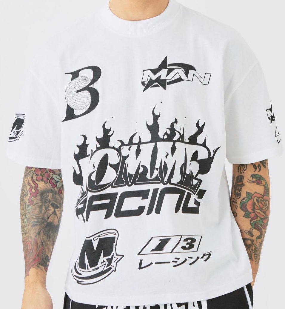 Oversized White Racing T Shirt