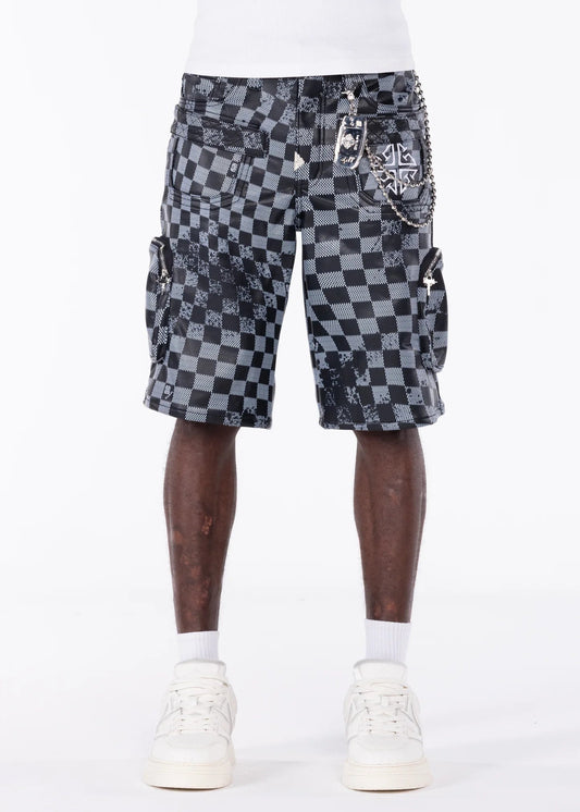 Guapi Black Checkered Leather Shorts