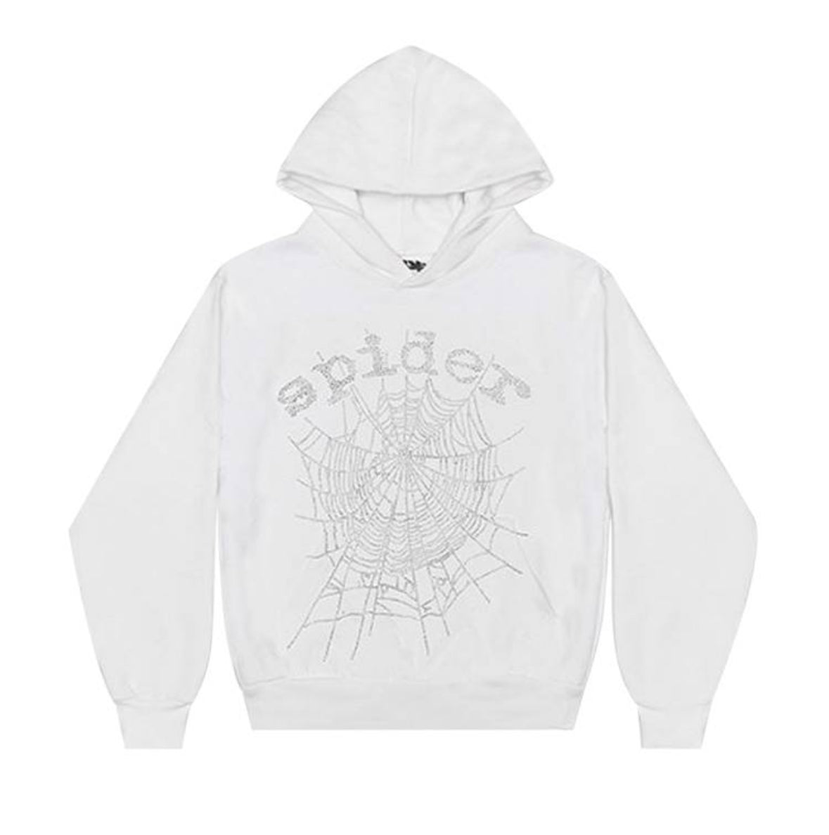 Sp5der OG Rhinestone White Hoodie (Minor Stain)