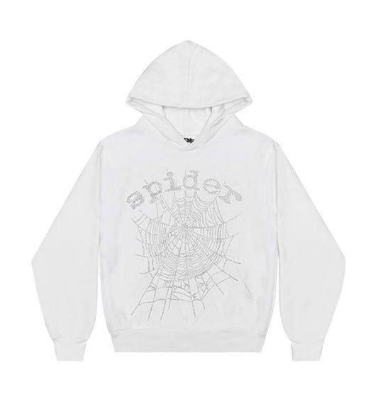 Sp5der OG Rhinestone White Hoodie