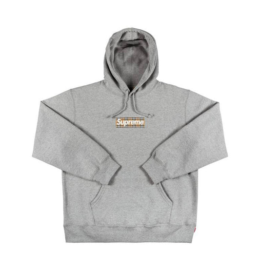 Supreme Burberry Box Logo Grey Hoodie