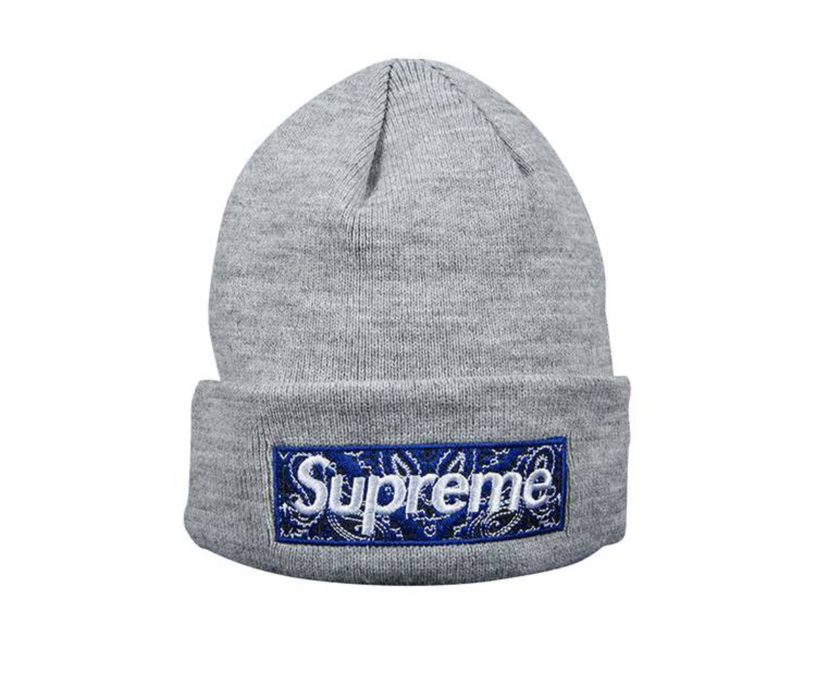 Supreme x New Era Bandana Box Logo Heather Grey Beanie