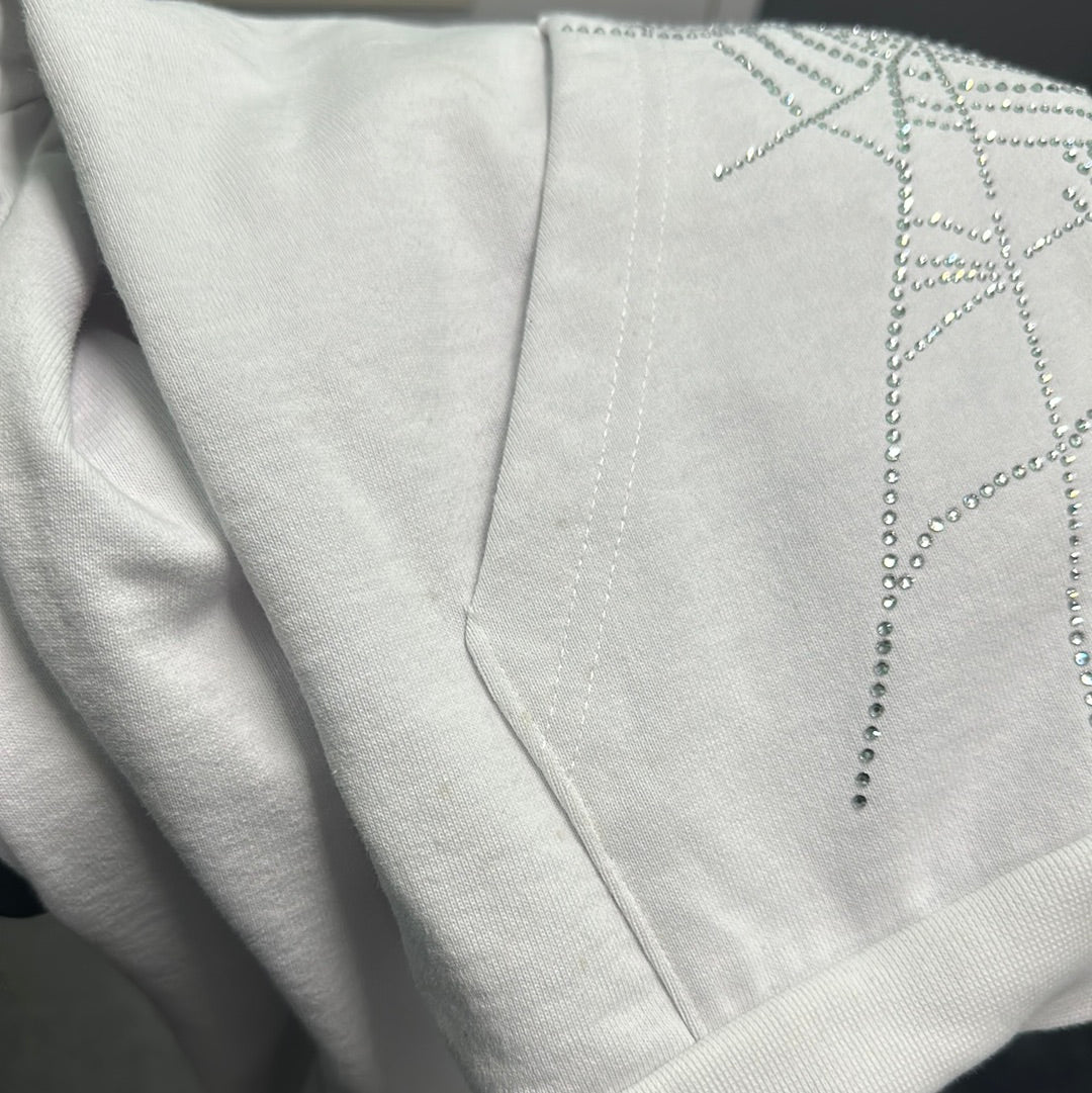 Sp5der OG Rhinestone White Hoodie (Minor Stain)