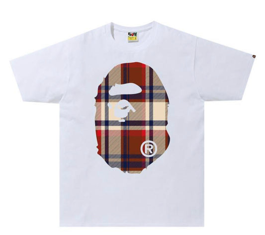 BAPE Check Big Ape Head White/Red Tee