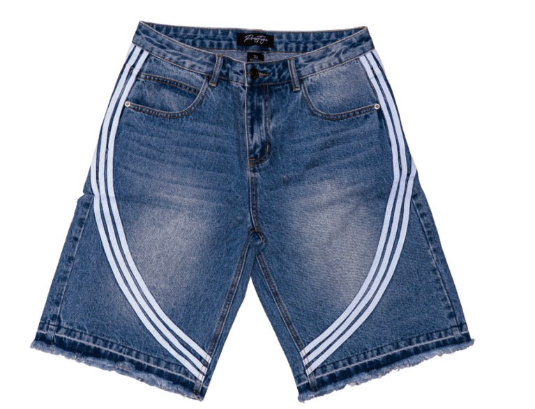 Prestige Co. Striped Jean Shorts Blue
