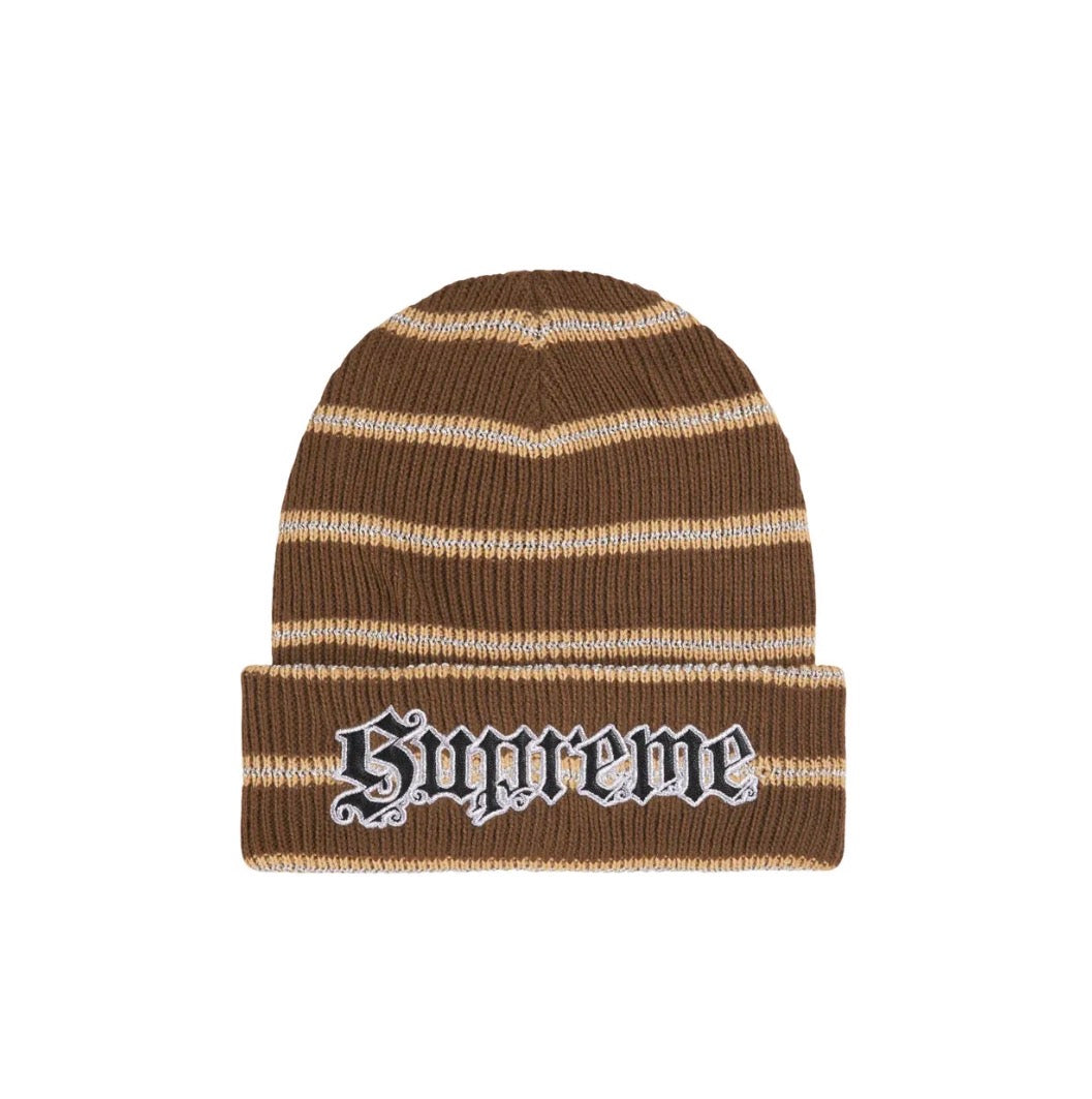 Supreme Metallic Stripe Beanie Brown