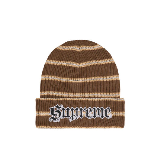 Supreme Metallic Stripe Beanie Brown