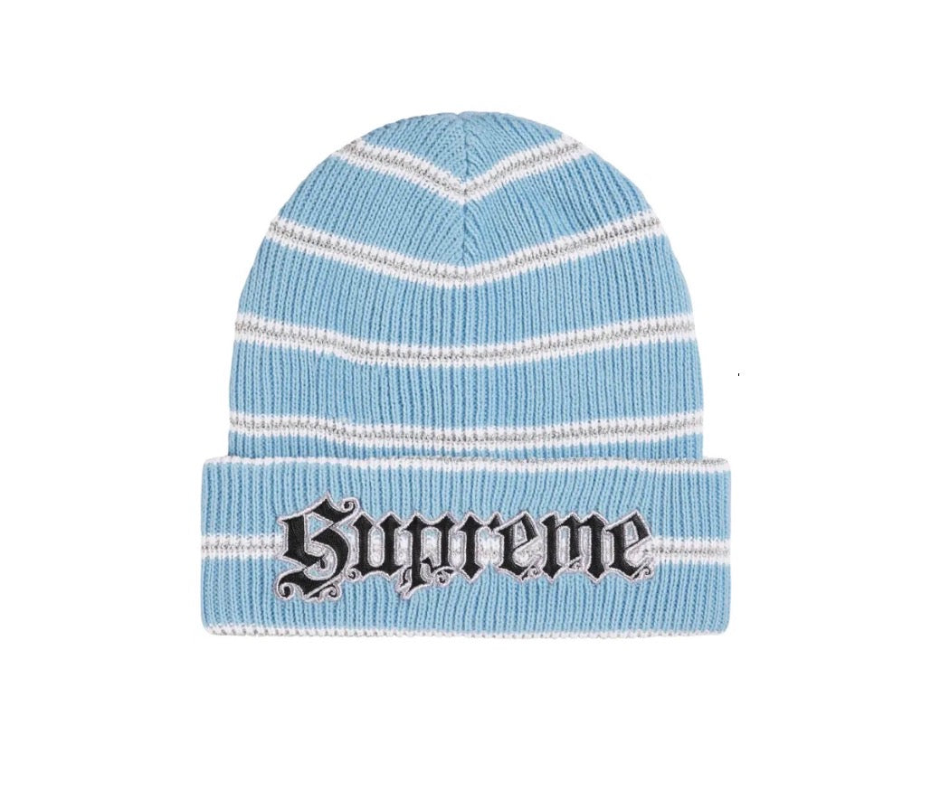 Supreme Metallic Stripe Beanie Light Blue