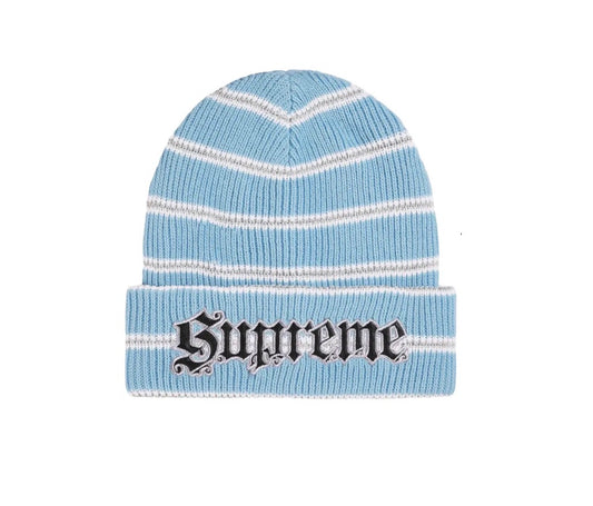 Supreme Metallic Stripe Beanie Light Blue