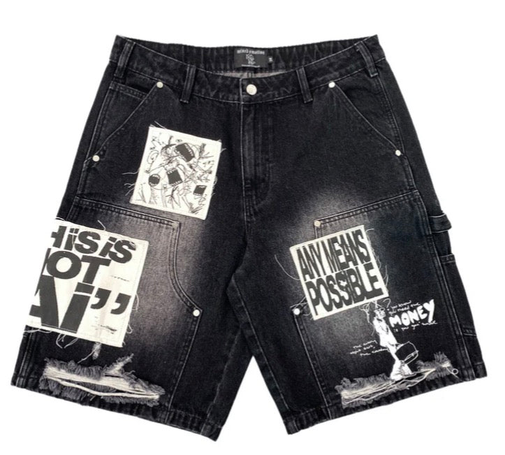 Mixed Emotion AI Denim Shorts Black
