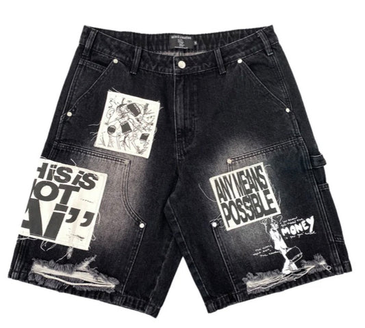 Mixed Emotion AI Denim Shorts Black