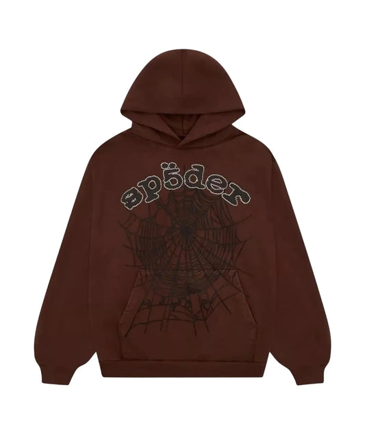 Sp5der x Travis Scott Web Hoodie Brown