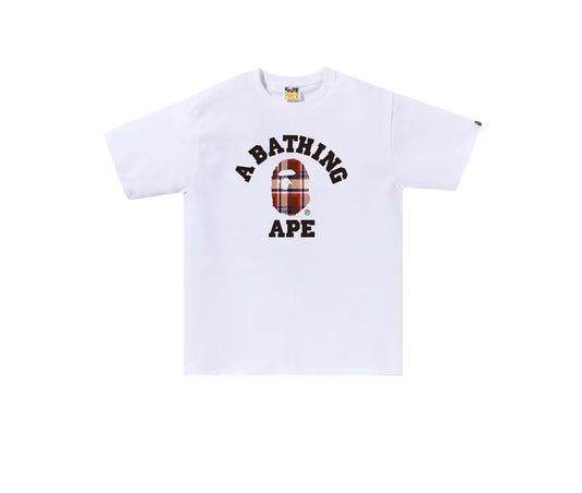 BAPE Check College White/Red Tee