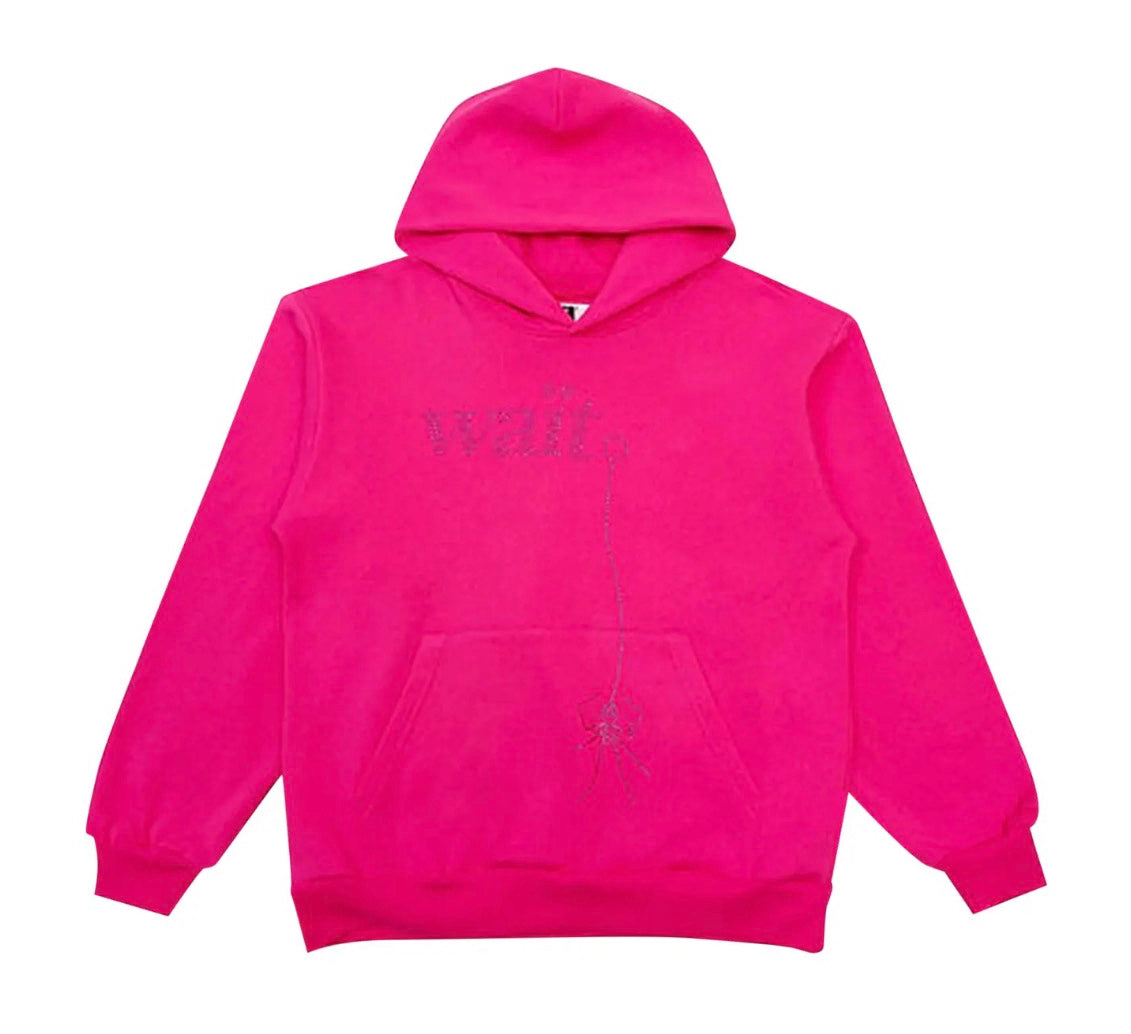 Sp5der Wait Stone Rhinestone Hoodie Pink