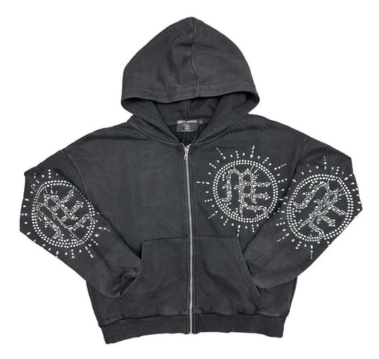 Mixed Emotion Eclipse Grey Rhinestone Zip Up Hoodie