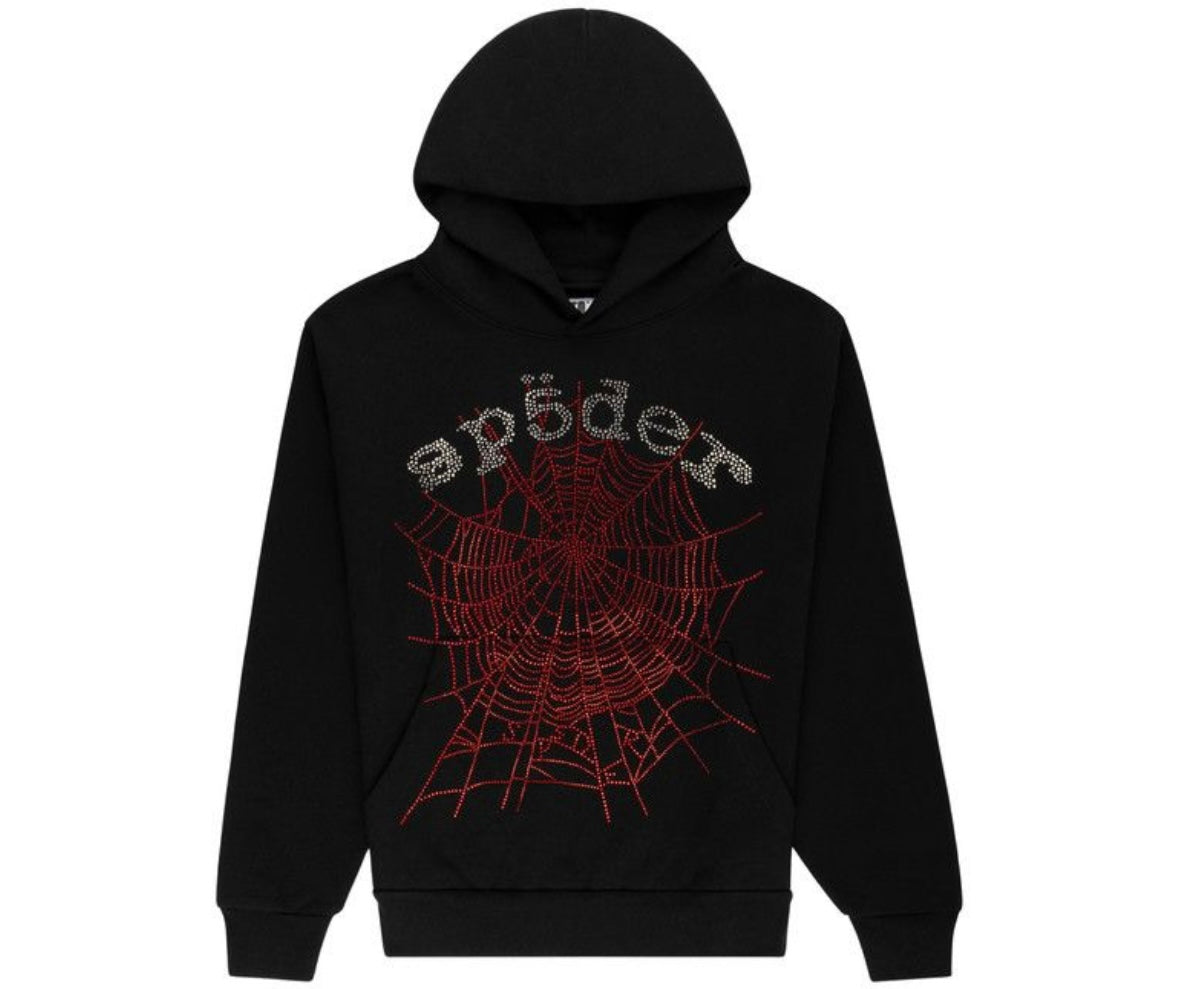 Sp5der Rhinestone Web V2 Hoodie Black