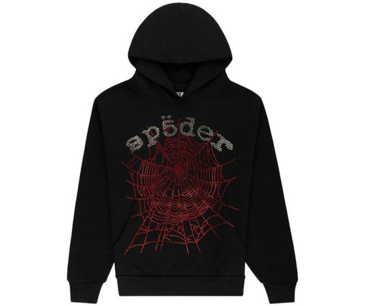 Sp5der Rhinestone Web V2 Hoodie Black