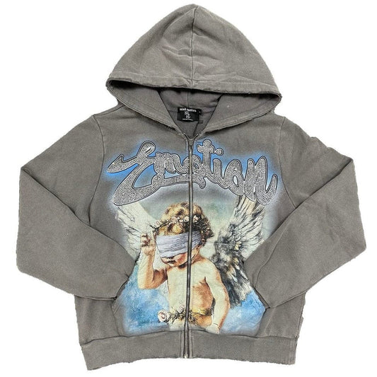 Mixed Emotion Angel Zip Up Hoodie Grey
