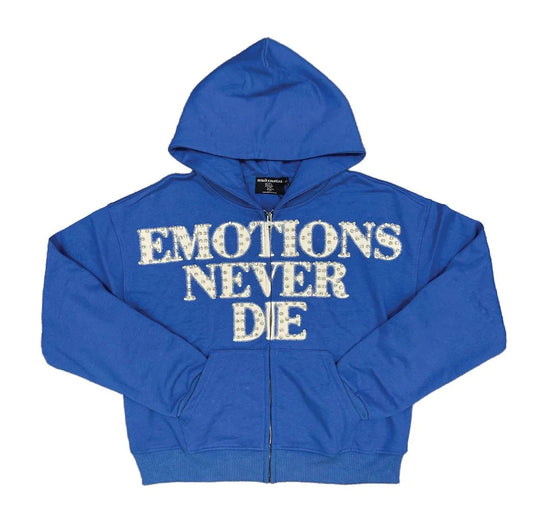 Mixed Emotion Blue END Rhinestone Hoodie